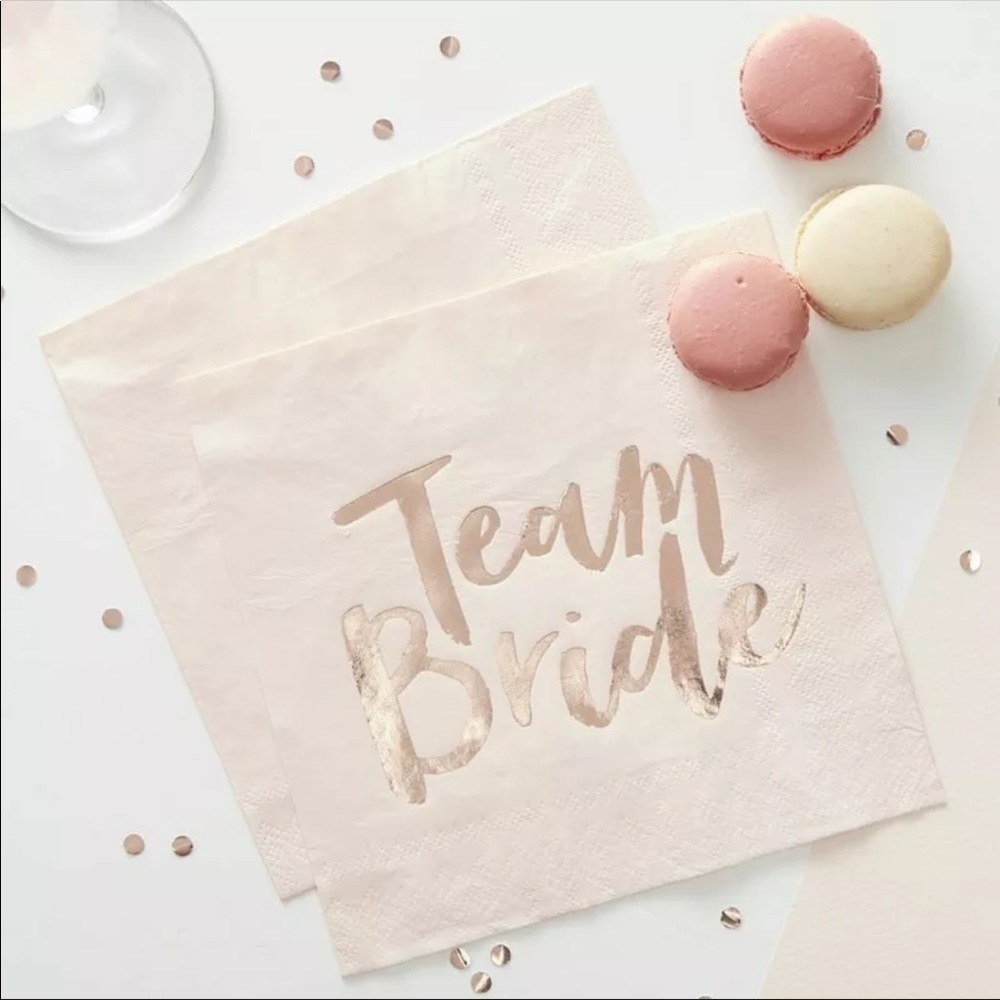 NWT 6x 20ct Team Bride Rose Gold Foiled Napkins